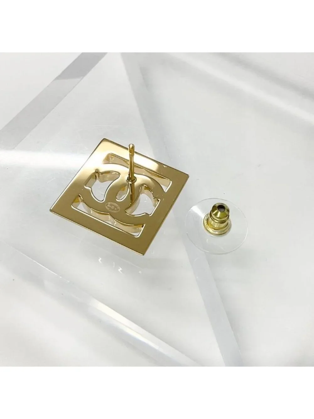 Chanel CC Logo Square Earrings Gold